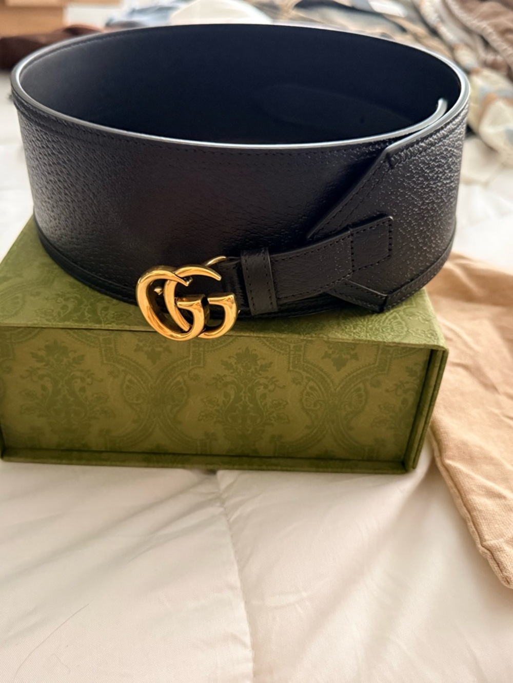 Gucci Black Leather Belt with Gold Double G Logo Buckle